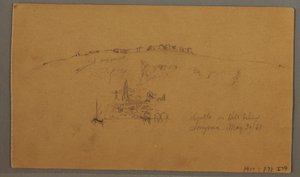 Zeichnung, Schloss, Minarett, Segelboote, Haus, Mai 1868 von Frederic Edwin Church