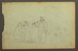Zeichnung, Planwagen, Drei Studien einer Frau, möglicherweise 1868 von Frederic Edwin Church