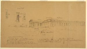 Doric Griechische Tempel von Athena (ehemals Ceres), Hera II (ehemals Neptun) und Hera I (ehemals Basilika), Paestum, Salerno, Italien, April 1869 von Frederic Edwin Church
