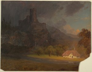 Zeichnung, Englisches Schloss und Cottage, ca. 1844 von Frederic Edwin Church