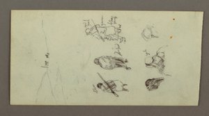Zeichnung, Figurenstudien, Bergrücken, möglicherweise 1868