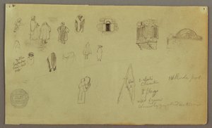 Zeichnung, Figurenstudien, Fensterflagge, möglicherweise 1868