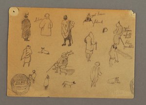 Zeichnung, Figurenstudien mit Hunden, Ägypten, 1868