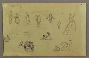 Zeichnung, Figurenstudien am Strand, möglicherweise 1857–58 von Frederic Edwin Church