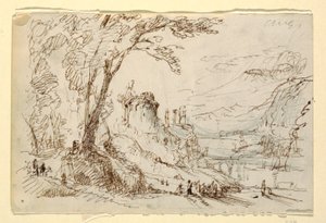 Zeichnung, Imaginäre Landschaft mit klassischen Ruinen, ca. 1845 von Frederic Edwin Church