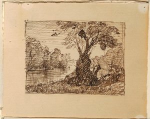Zeichnung, Imaginäre Flusslandschaft, ca. 1870–73 von Frederic Edwin Church
