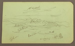 Zeichnung, Landschaft, Toluca; Rückseite: Berg, Kirche, 1883