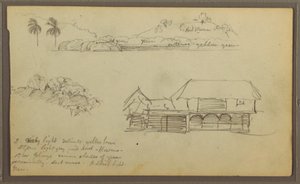 Zeichnung, Landschaft, Baumwipfel, Haus, 1857 von Frederic Edwin Church