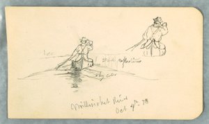 Zeichnung, Mann paddelt ein Kanu auf dem Millinoket [sic] River, 4. Oktober 1878