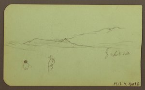 Zeichnung, Berglandschaft; Verso: Berglandschaft, Figur, 1883