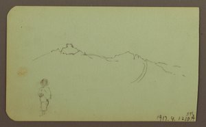Zeichnung, Berglandschaft; Verso: Gebirgskette, Figur, 1883