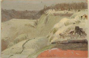Zeichnung, Niagarafälle im Schnee, gesehen von Goat Island, 1856