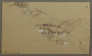 Rechter Teil einer Skizze des El Yemen Tals, Arabien: Ferne Aussicht, 20. Februar 1868