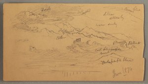Scharfe Berggipfel, bewölkter Himmel, Juni 1874 von Frederic Edwin Church