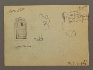 Skizzen einer Kuppelstruktur, eines Schiffs und eines stattlichen Hauses, Januar 1868