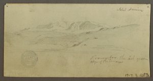 Zeichnung, Herrschaftshaus, Figur reitet, Kamel, Architekturstudien, Palme, möglicherweise 1868 von Frederic Edwin Church