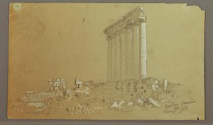 Zeichnung, Tempel des Jupiter bei Sonnenaufgang, Baalbek, 7. Mai 1868 von Frederic Edwin Church