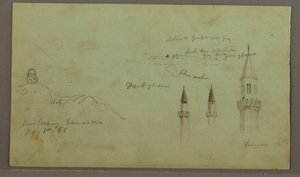 Zeichnung, Grab auf einem Hügel, Drei Minarette, 1. Mai 1868 von Frederic Edwin Church