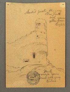Zeichnung, Turm des Schlosses, Sion, möglicherweise 1868 von Frederic Edwin Church