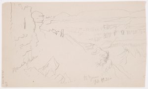 Blick über die Hügel und Ebene zu den Bergen, Tal von El Yemen, Februar 1868 von Frederic Edwin Church
