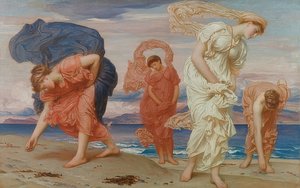 Griechische Mädchen, Kiesel am Strand auflesend