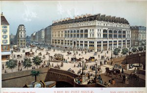 Außenansicht von La Belle Jardiniere, rue du pont neuf in Paris im 19. Jahrhundert. Gravur von Frederic Sorrieu (1807 -? ) von Frederic Sorrieu