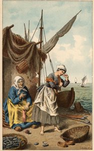 Volkslied: „A la pêche aux moules“ Illustration von Frédéric Théodore Lix (1830-1897). Frontispiz von „Chansons et rondes enfantines des provinces de la France“ von Frederic Theodore Lix