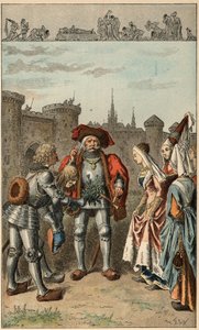 Volkslied: „Es war Anne von Bretagne“. Königin von Frankreich Anne de Bretagne (1477-1514), bei ihrer Ankunft in Rennes, erhält einen Strauß Eisenkraut. Illustration von Frederic Theodore Lix (1830-1897) in „Chansons et rounds enfantines des provinces de l von Frederic Theodore Lix