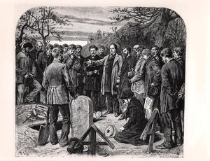 Victor Hugo (1802-85) in Guernsey, hält die Grabrede eines Gefährten im Exil, ca. 1880