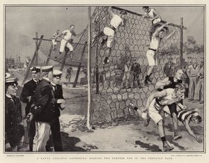 Ein Marine-Sporttreffen, das Torpedonetz im Hindernislauf erklimmen von Frederic de Haenen
