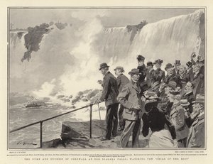 Der Herzog und die Herzogin von Cornwall an den Niagarafällen, beobachten das Kind des Nebels