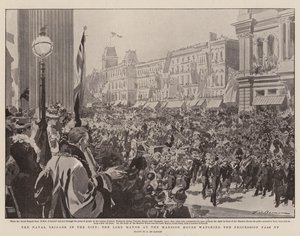 Die Marinebrigade in der Stadt, der Lord Mayor am Mansion House beobachtet die Prozession von Frederic de Haenen