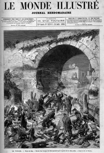 Tunesien, Juli 1881: Französische Truppen eroberten die Stadt Stax nach dem Aufstand der Einwohner gegen das französische Protektorat von Tunesien. Gravur von De Haenen. Eine von „Die illustrierte Welt“ Nr. 1270 vom 30. Juli