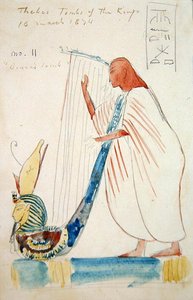 Wandmalerei eines Harfenspielers im Grab von Ramses III. in Theben
