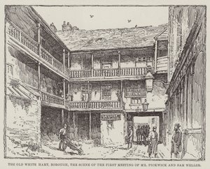 Das alte Weiße Hart, Borough, der Schauplatz des ersten Treffens von Mr. Pickwick und Sam Weller von Frederick George Kitton