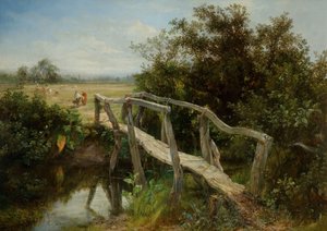 Die alte Fußgängerbrücke über den Fluss Cole in Yardley, 1890