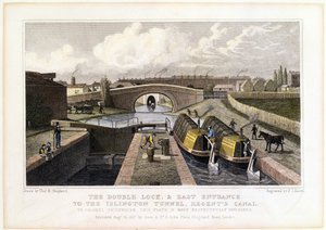 Die Doppelschleuse und der Osteingang zum Islington-Tunnel, Regents Canal, 1827