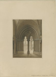Innenraum der Kathedrale von Lichfield - Tür des Kapitelsaals: Sepiazeichnung