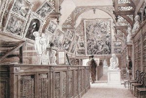 Innenraum der alten Perse-Schule, mit einer Auswahl aus Lord Fitzwilliams Vermächtnis von Frederick Mackenzie