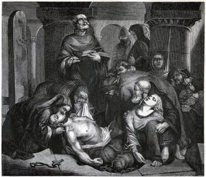 Das Begräbnis von Harold in der Abtei von Waltham, 1847