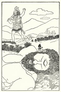 Der Pygmäe rief Antaeus ins Ohr, dass ein weiterer Riese kommt von Frederick Richardson