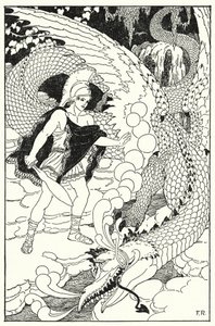 Als der Drache Cadmus erblickte, stieß er ein weiteres abscheuliches Zischen aus von Frederick Richardson