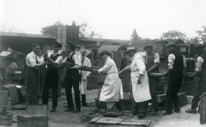 Ein 20 Fuß langer Python, der von elf Mitgliedern des Zoologischen Gesellschaftspersonals getragen wird, Londoner Zoo, Juni 1925 von Frederick William Bond