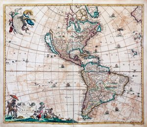 Novissima et totius Americae accurate descriptio, Karte von Amerika und dem Pazifik von Frederik de Wit, Amsterdam