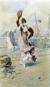 Frau am Meer - Allegorie des frühen Frühlings, Kalender illustriert von Hubert Dys, gemalt von F.H. Kaemmerer von Frederik Hendrik Kaemmerer