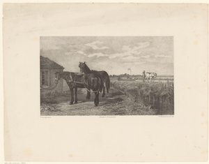 Zwei Pferde vor einer Scheune von Frederik Hendrik Weissenbruch
