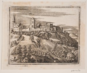 Ein Bergdorf, liegt links