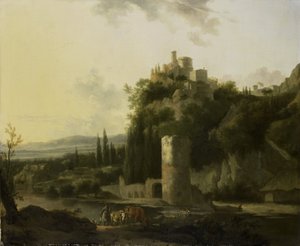 Italienische Landschaft mit Rundturm