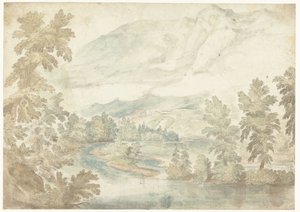 Biegung in einem Fluss, der durch ein Tal mit hohen Bergen fließt