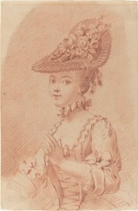 Ein junges Mädchen mit einem Blumenhut von French 18th Century